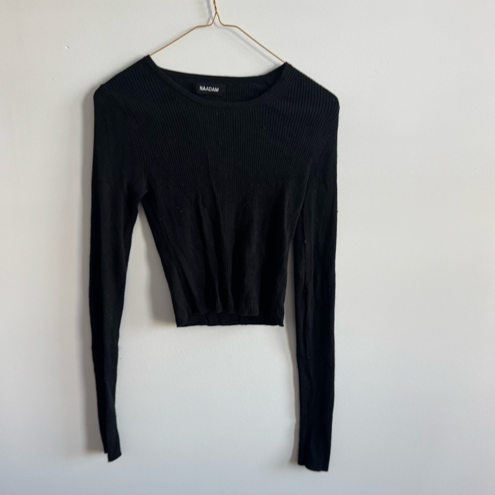 NAADAM Black Long Sleeve Ribbed Top